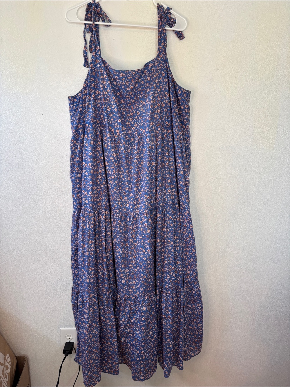 Madewell Blue Floral Tie-Shoulder Maxi Dress